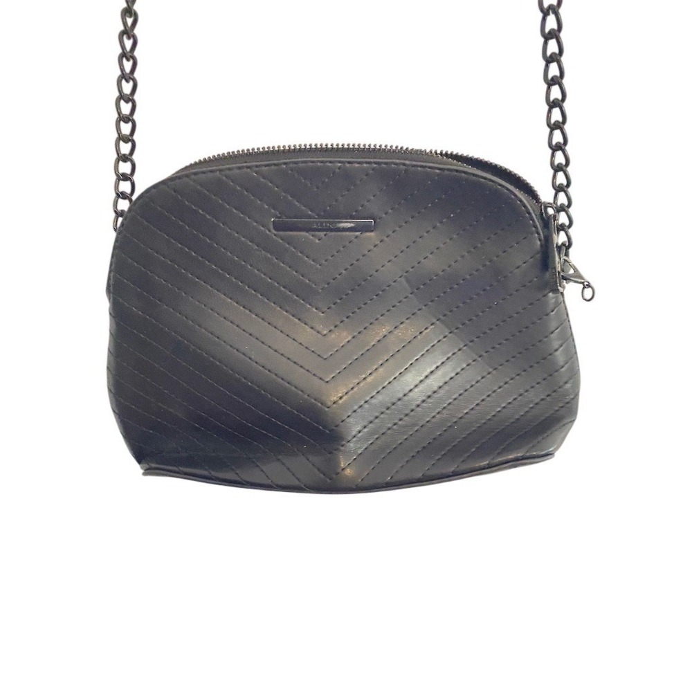 ALDO Adassi Crossbody Bag Womens Small Black Chevron Quilted Chain Zip Top